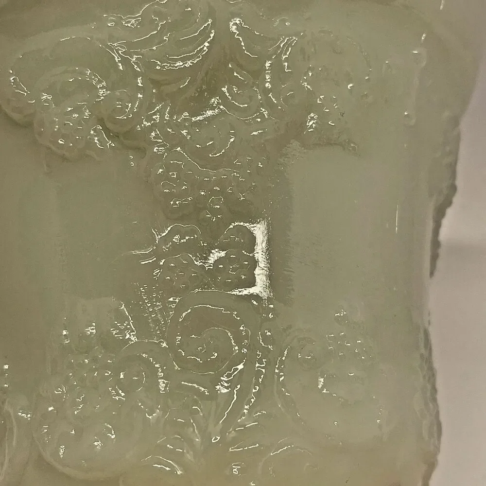 Vintage E.O. Brody M4300 Milk Glass Pedestal Vase Planter 7” Grape Scroll USA